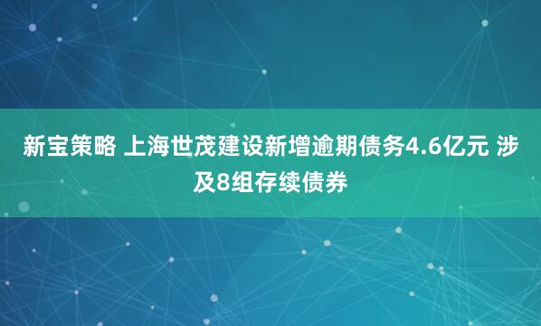 新宝策略 上海世茂建设新增逾期债务4.6亿元 涉及8组存续债券